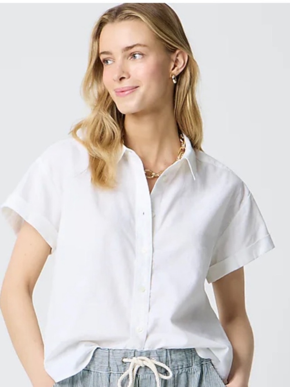 J Crew Linen Top XS Button Front Short Sleeve Classic Shirt Summer 2024 CA115